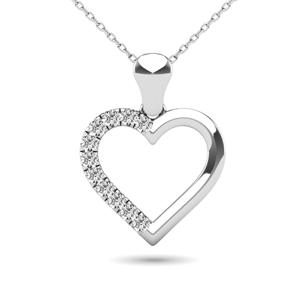 10K White Gold 1/10 Ctw Diamond Heart Pendant