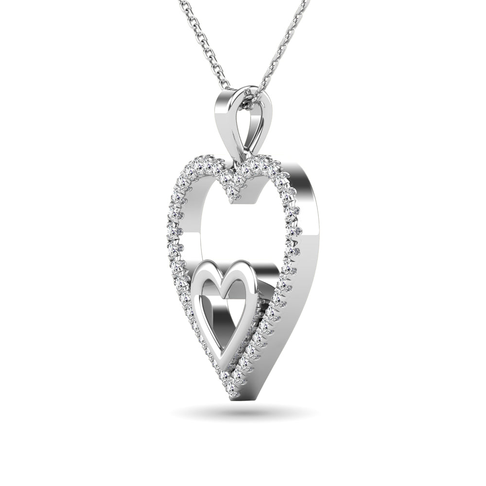 10K White Gold 1/5 Ct.tw Diamond Double Heart Pendant