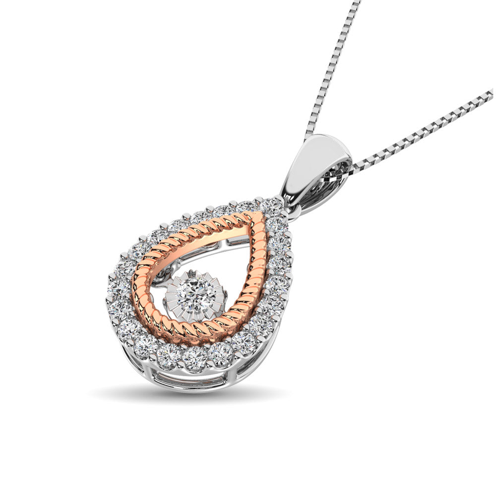 10K Two Tone 1/4 Ctw Tearshape Moving Diamond Pendant