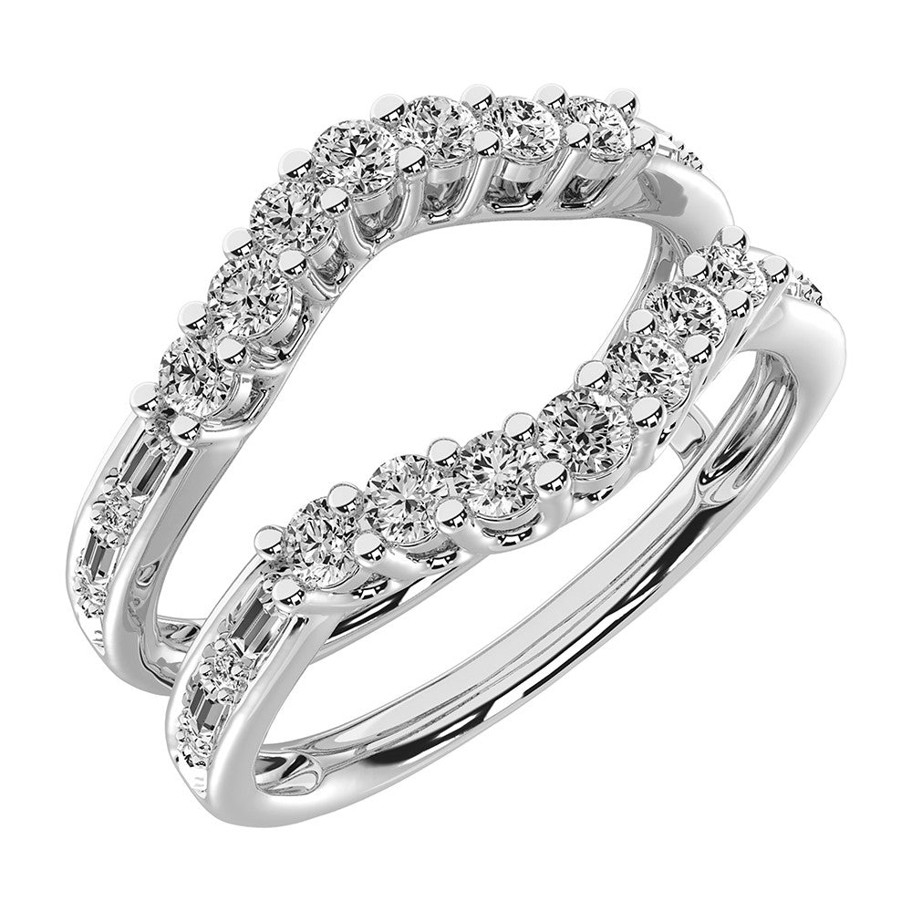 14K White Gold 1/2 Ct.Tw. Round and Baguette Diamond Guard Ring