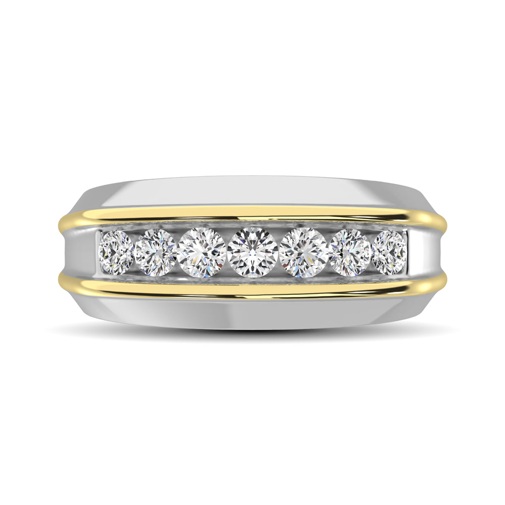 10K White Gold with Accent of 10K Yellow Gold 1/4 Ct.Tw. Diamond 7 Stone Mens Band