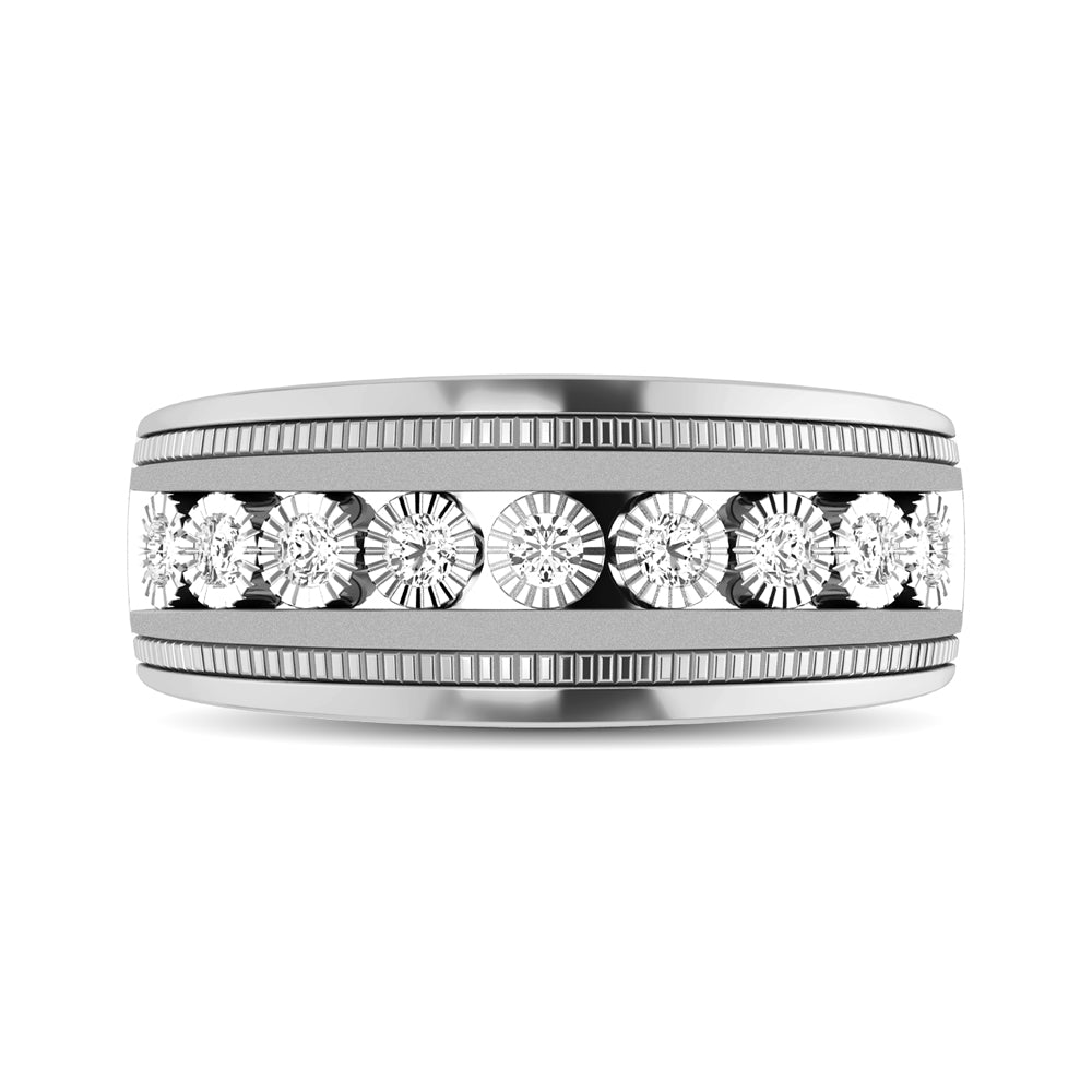 10K White Gold 1/2 Ct.Tw. Diamond 9 Stone Illusion Mens Band