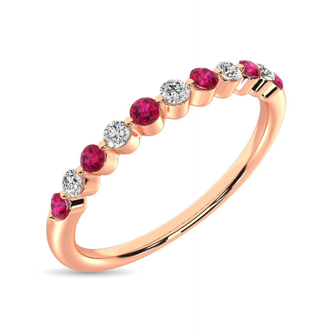 Diamond 1/4 Ct.Tw. And Ruby Stack Band in 10K Rose Gold ( 5 Diamond and 6 Ruby )