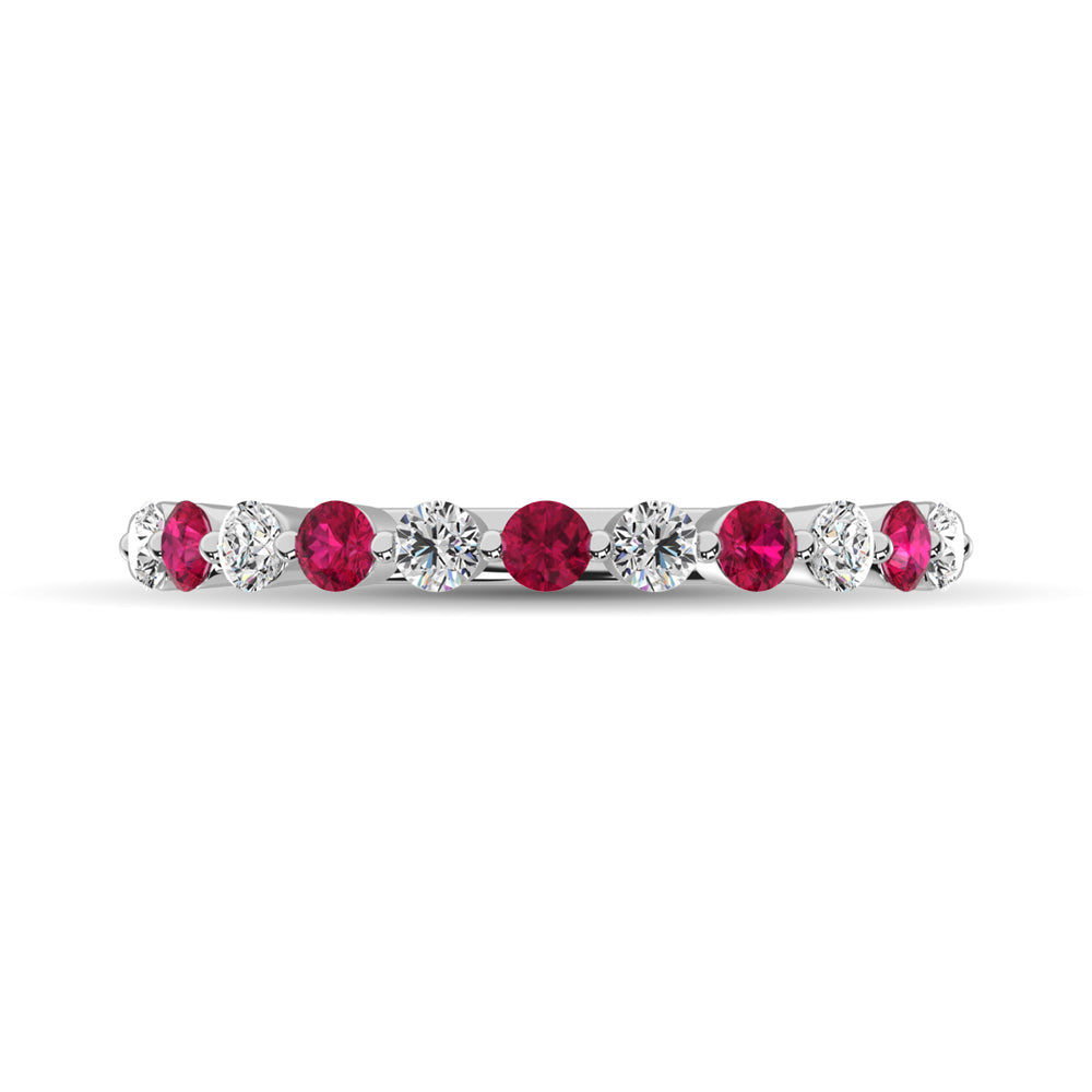 Diamond 1/2 Ct.Tw. And Ruby Stack Band in 14K White Gold ( 6 Diamond and 5 Ruby )