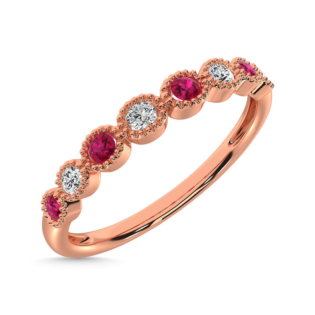 Ruby and Alternate Diamond 1/6 Ct.Tw. Stack Band in 14K Rose Gold