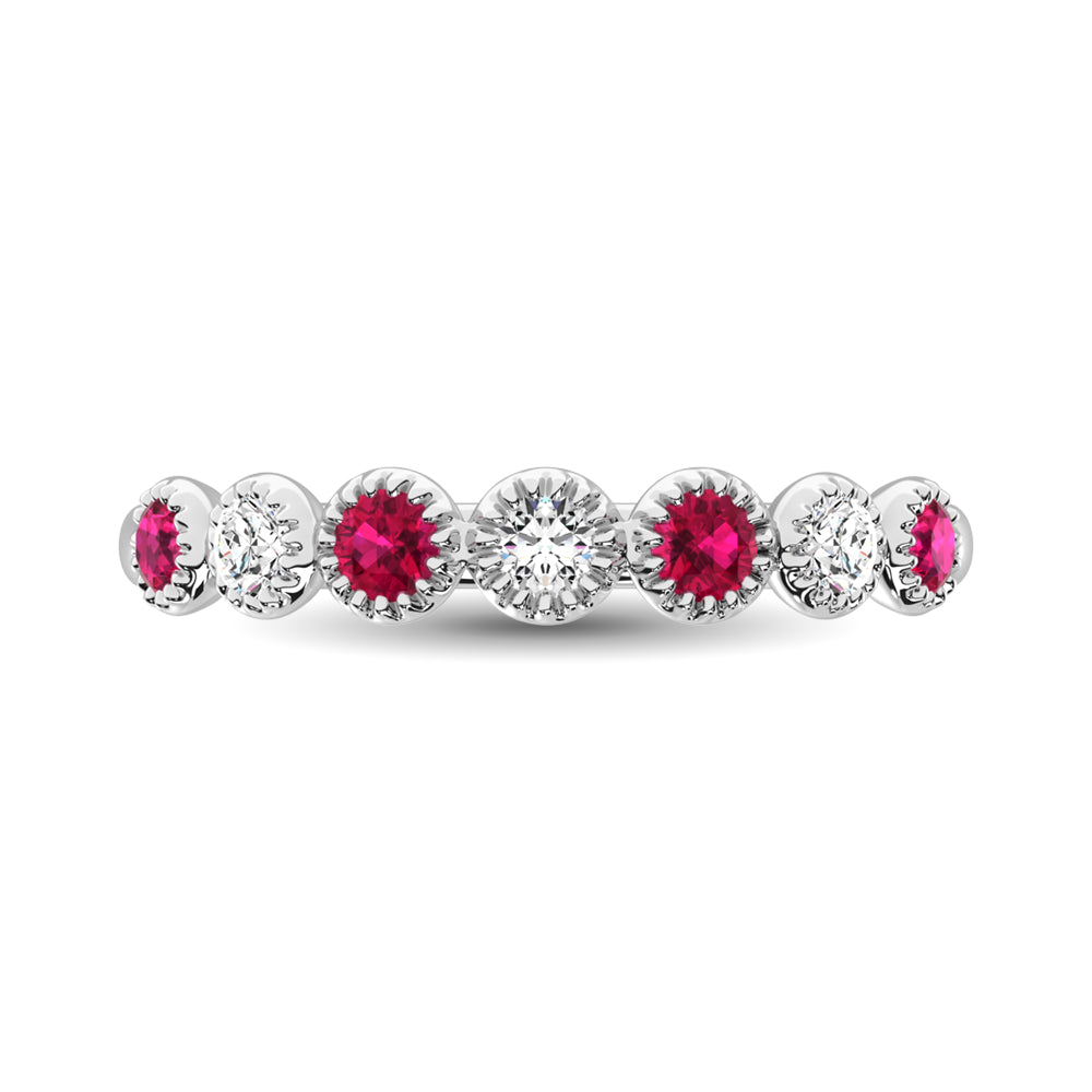 Diamond 1/5 Ct.Tw. And Ruby Stack Band in 14K White Gold ( 3 Diamond and 4 Ruby )