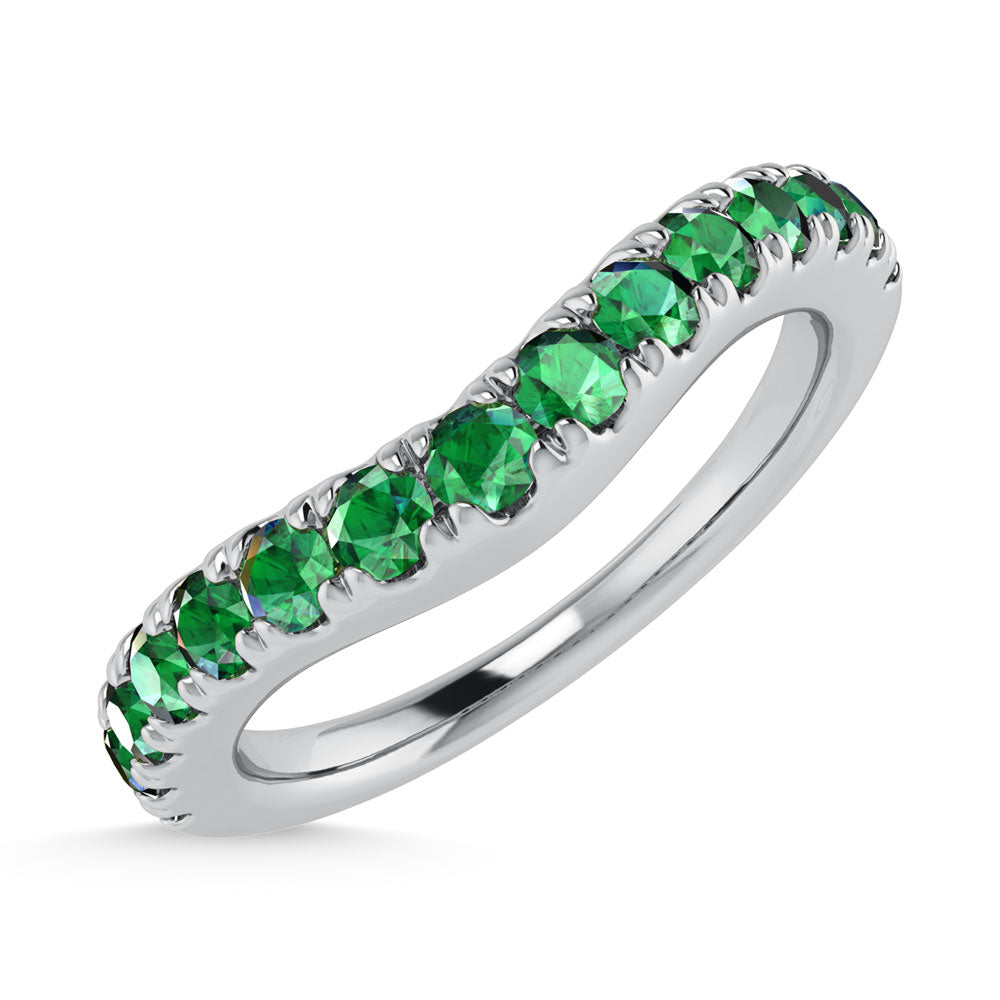 14K White Gold Emerald 3/8 Ct.Tw. Curve Band