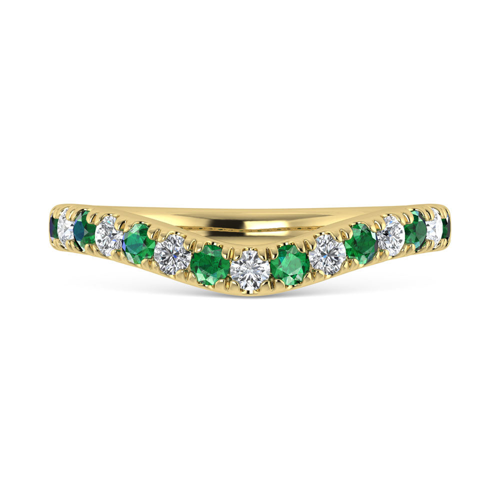 14K Yellow Gold Emerald and Diamond 1/2 Ct.Tw. Curve Band