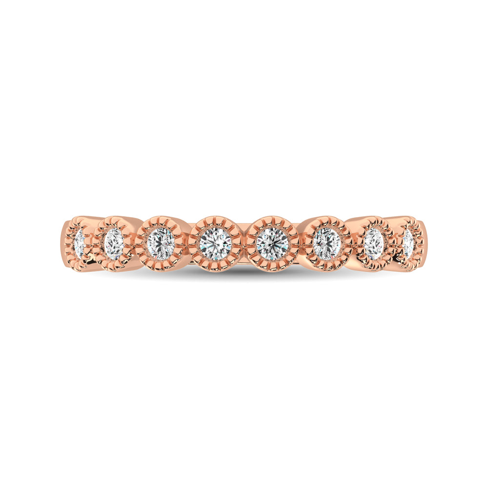 Diamond 1/4 Ctw Stackable Bezel Band with Beaded Setting in 14K Rose Gold