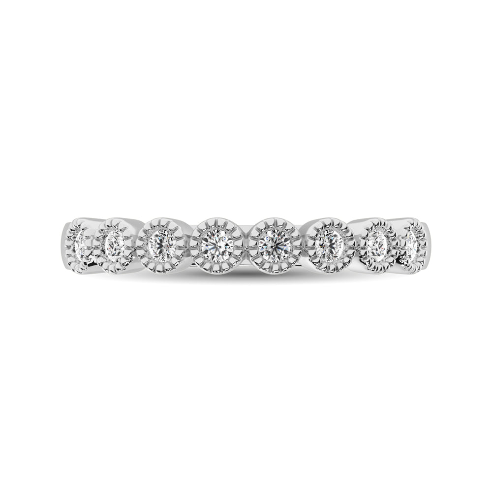 Diamond 1/4 Ct.tw Stackable Bezel Band with Beaded Setting in 14K White Gold