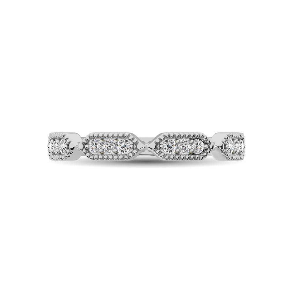 Beaded Style Band set with 1/6 Ct.tw Diamond in 14K White Gold