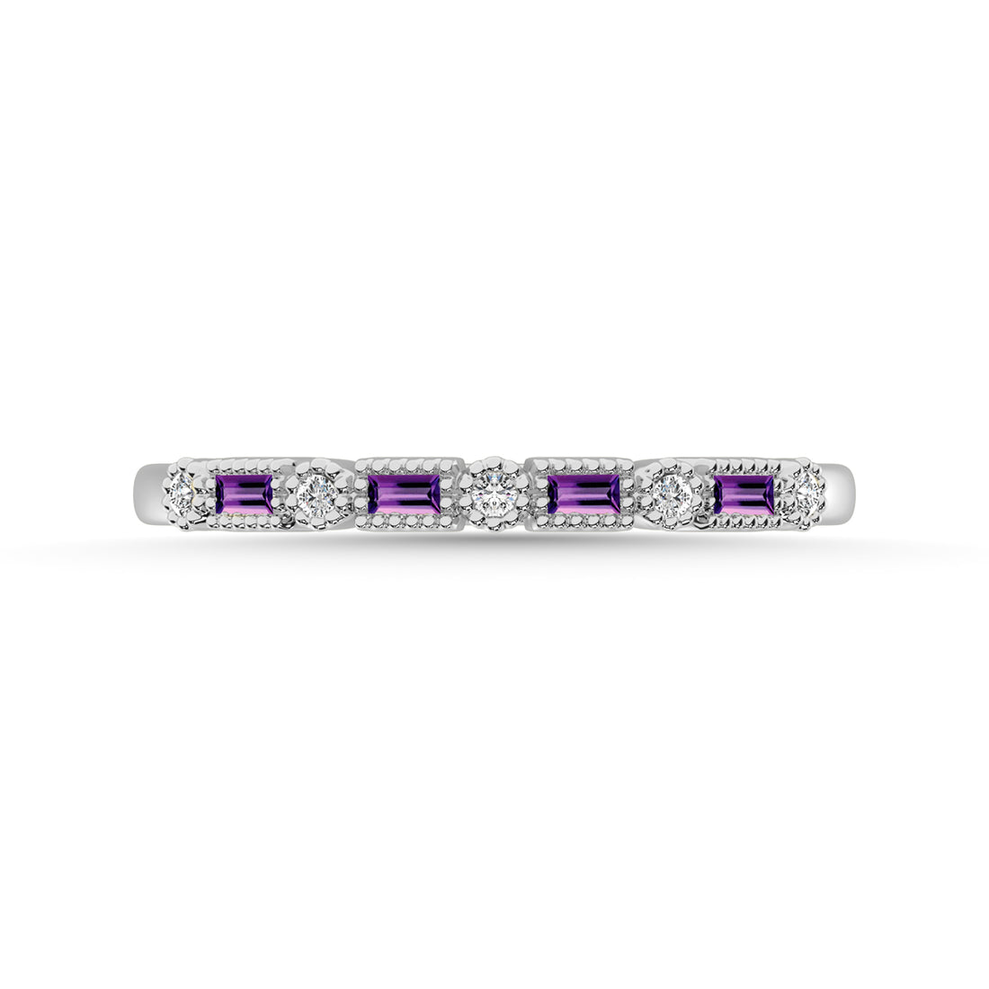 Amethyst and Alternate Diamond 1/4 Ct.Tw. Stack Band in 10K White Gold