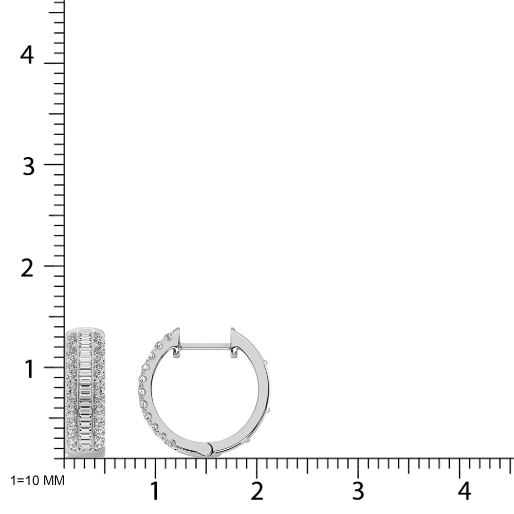 14K White Gold Round and Baguette Diamond 1/2 Ct.Tw. Hoop Earrings