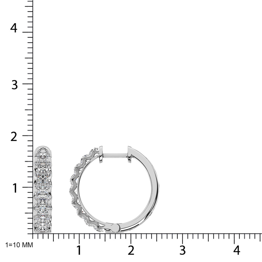 10K White Gold Diamond 1 Ct.Tw. Hoop Earrings