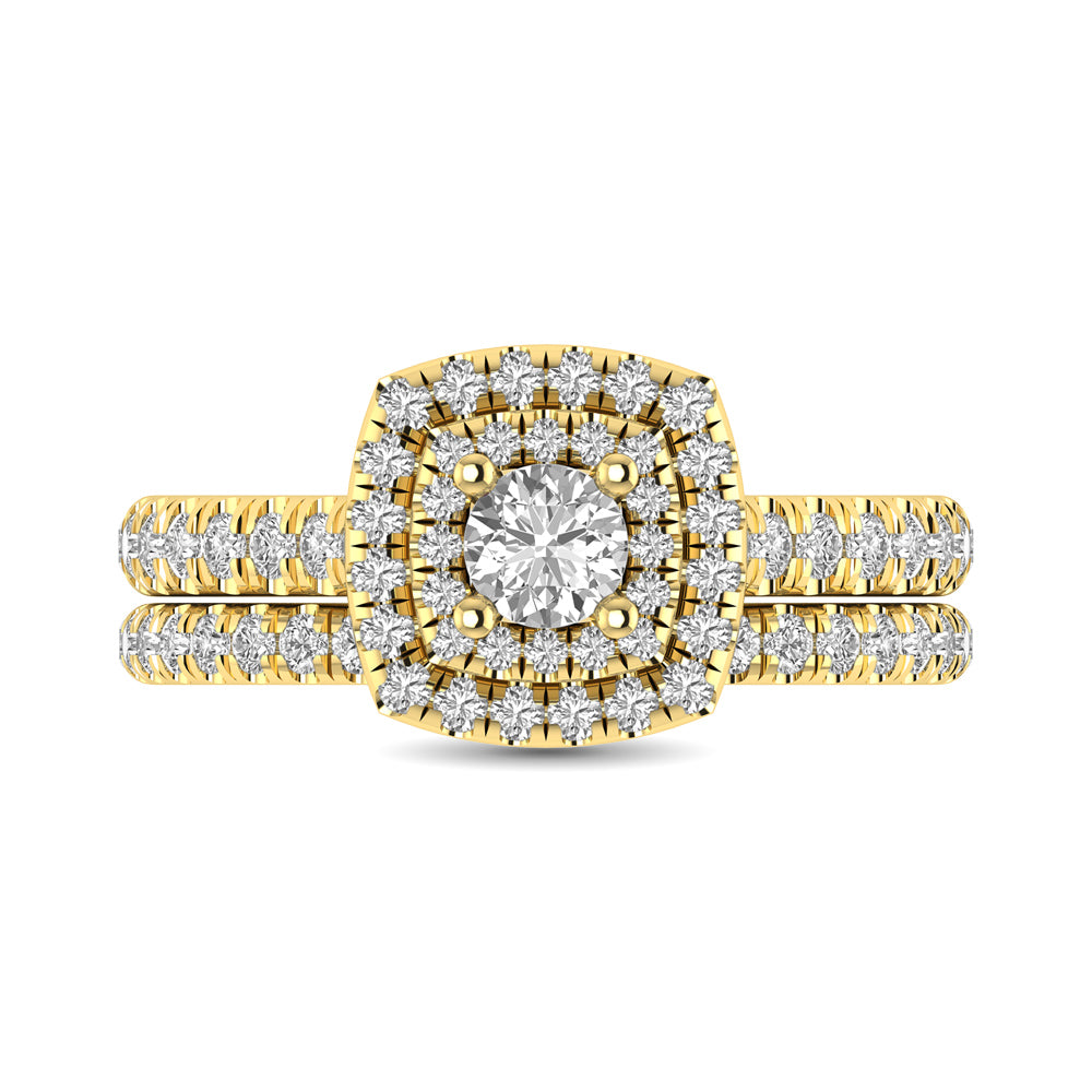 Diamond Classic Shank Double Halo Bridal Ring 1 ct tw Round Cut in 14K Yellow Gold