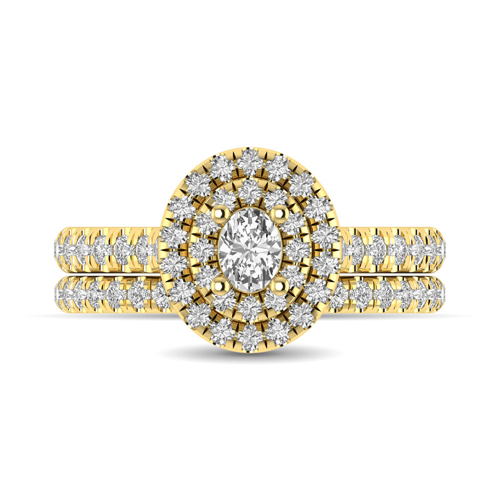 Diamond Classic Shank Double Halo Bridal Ring 1 ct tw Oval Cut in 14K Yellow Gold