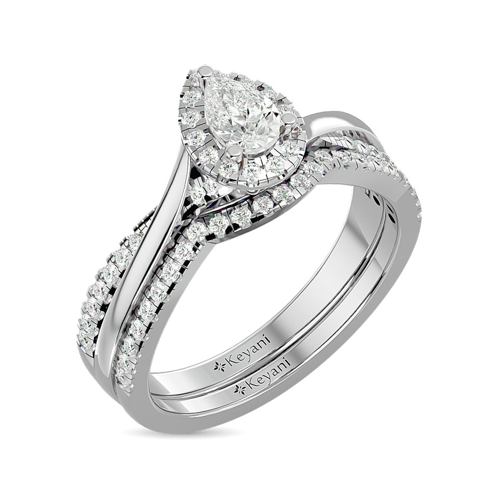 Diamond 5/8 Ct.Tw. Pear Cut Bridal Ring in 14K White Gold