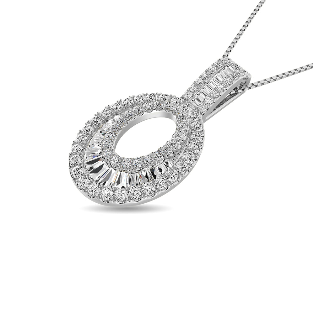 Diamond 5/8 Ct.Tw. Round and Baguette Fashion Pendant in 14K White Gold