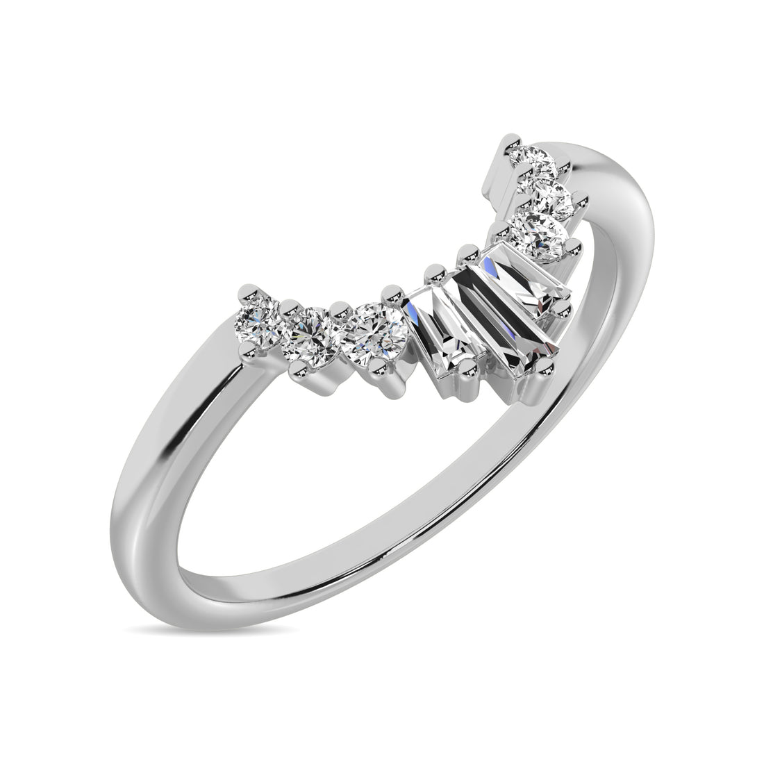 Diamond 1/6 ct tw Round and Baguette Fashion Ring  in 10K White Gold