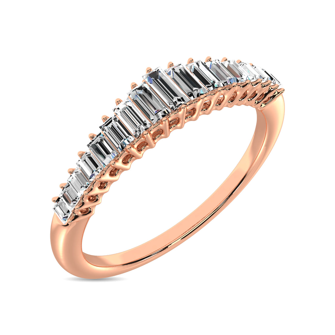 Diamond 1/5 ct tw Round and Baguette Anniversary Ring  in 10K Rose Gold