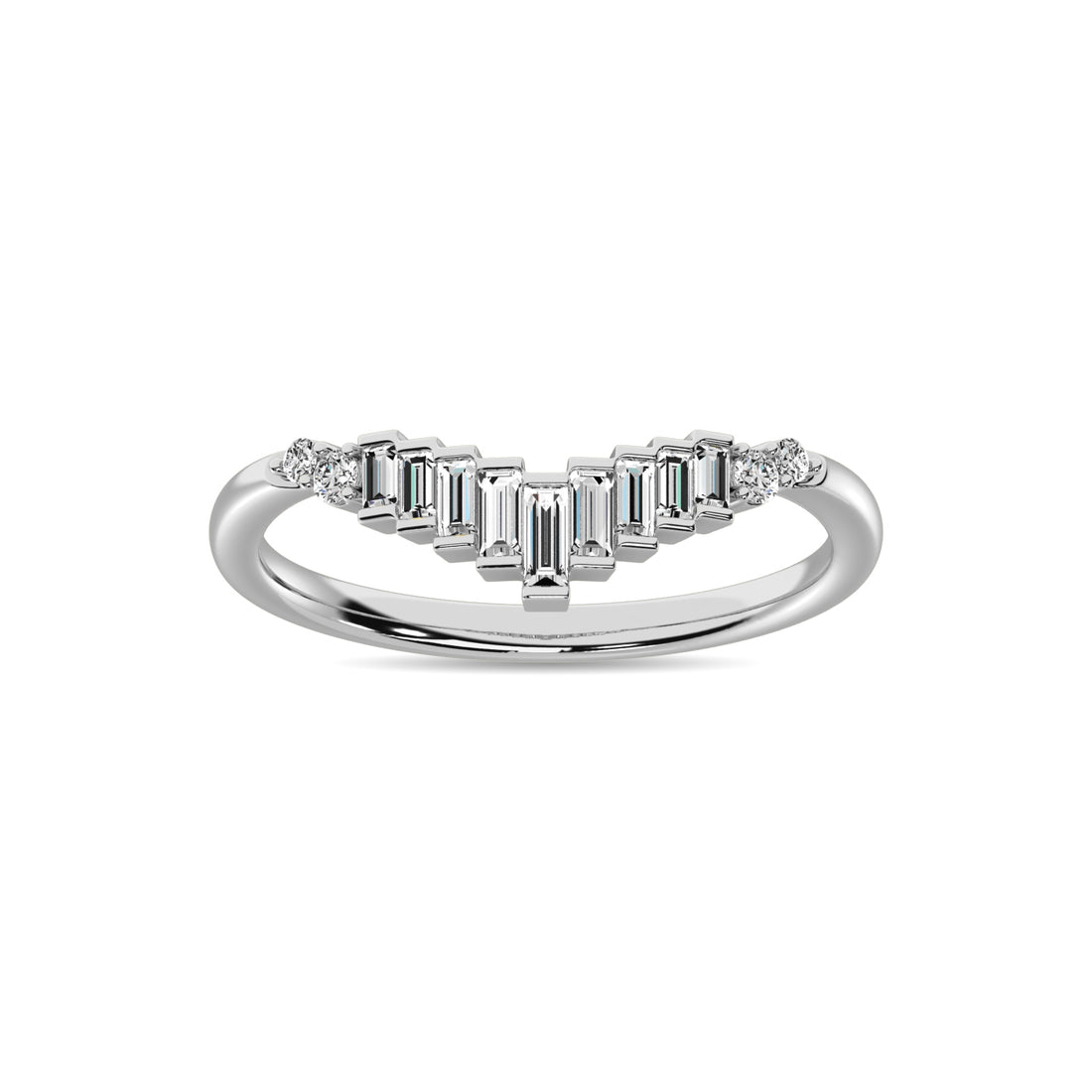 Diamond 1/5 ct tw Round and Baguette Chevron Band  in 10K White Gold