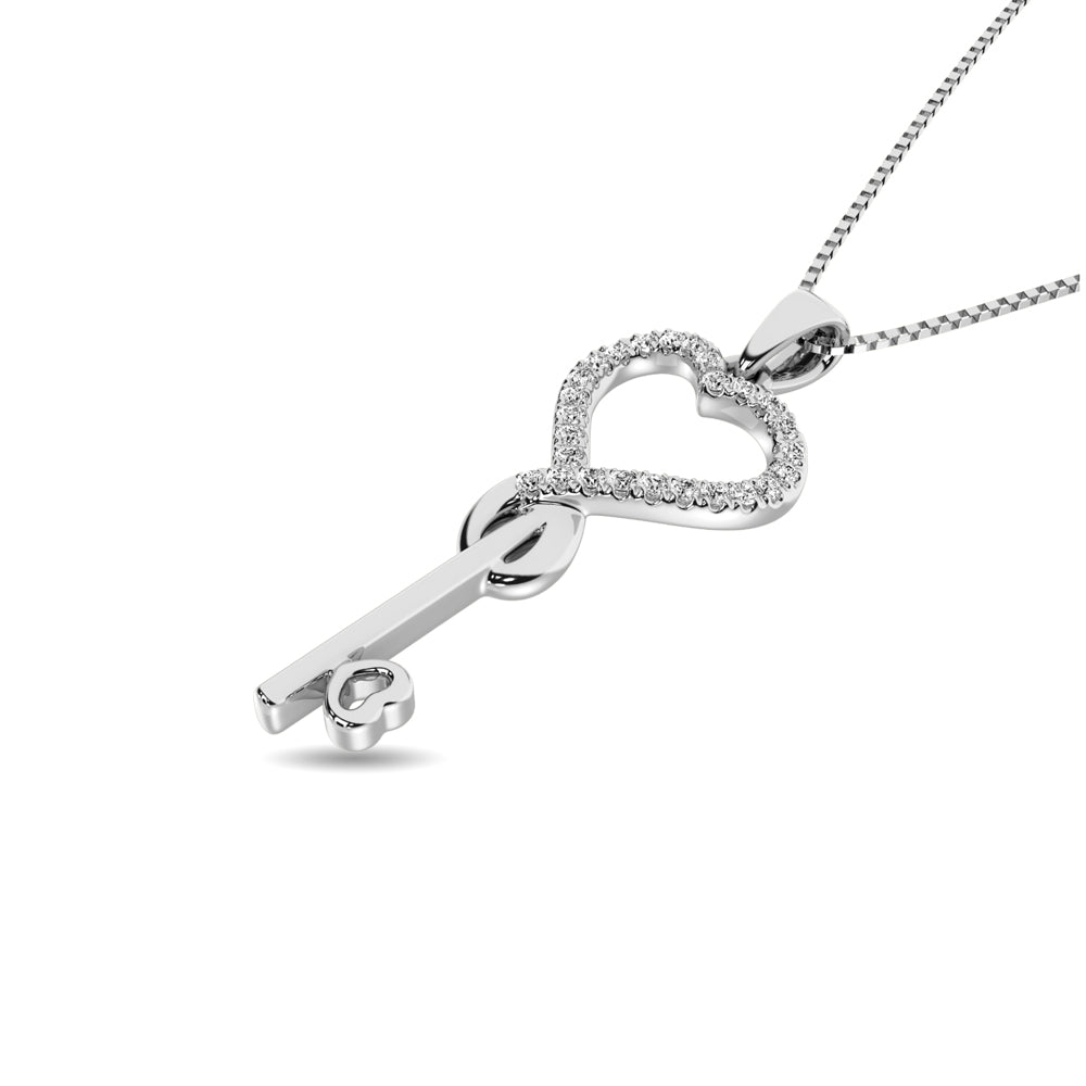 Diamond 1/10 Ct.tw Heart and Key Pendant in Sterling Silver