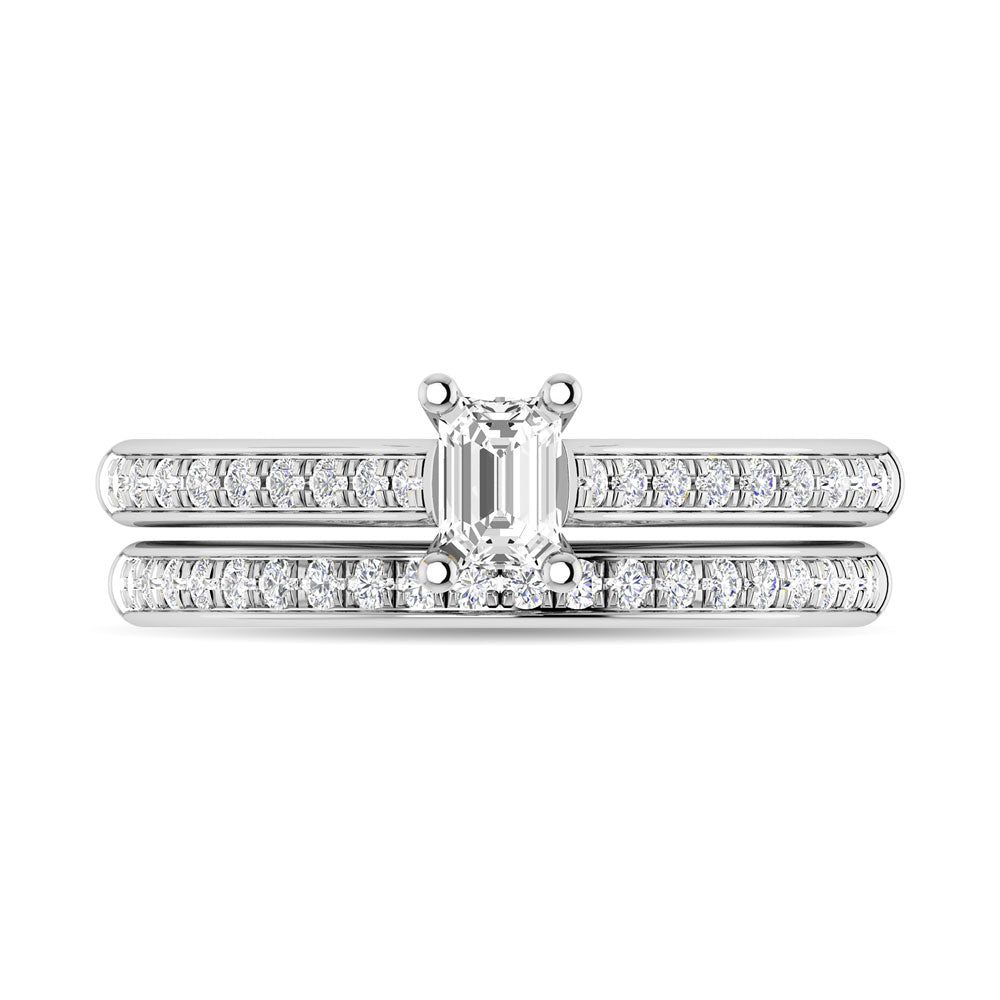 Diamond 3/4 Ct.Tw. Emerlad Shape Bridal Ring in 14K White Gold