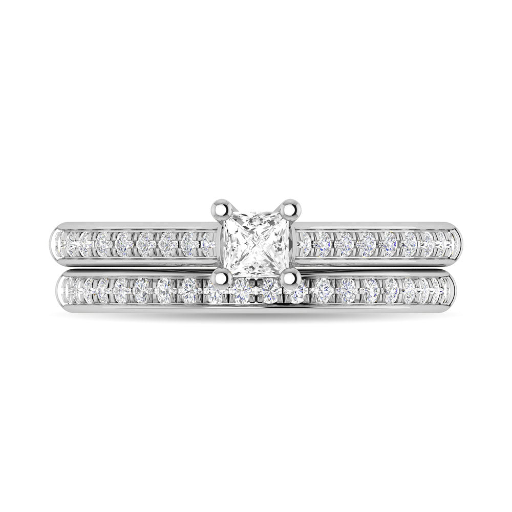 Diamond 3/4 Ct.Tw. Princess Shape Bridal Ring in 14K White Gold