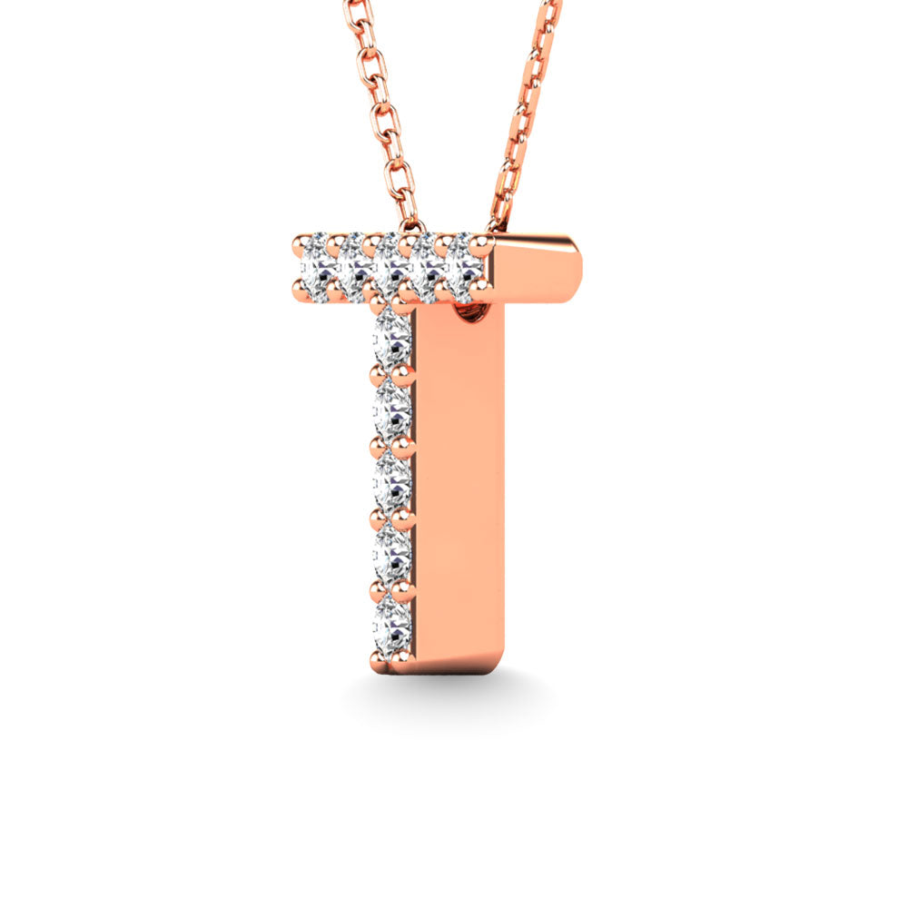 Diamond 1/10 Ct.Tw. Letter T Pendant in 14K Rose Gold