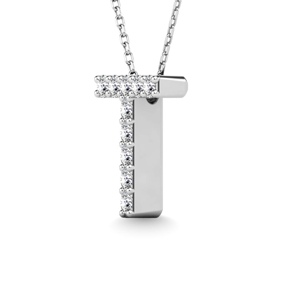 Diamond 1/10 Ct.Tw. Letter T Pendant in 14K White Gold