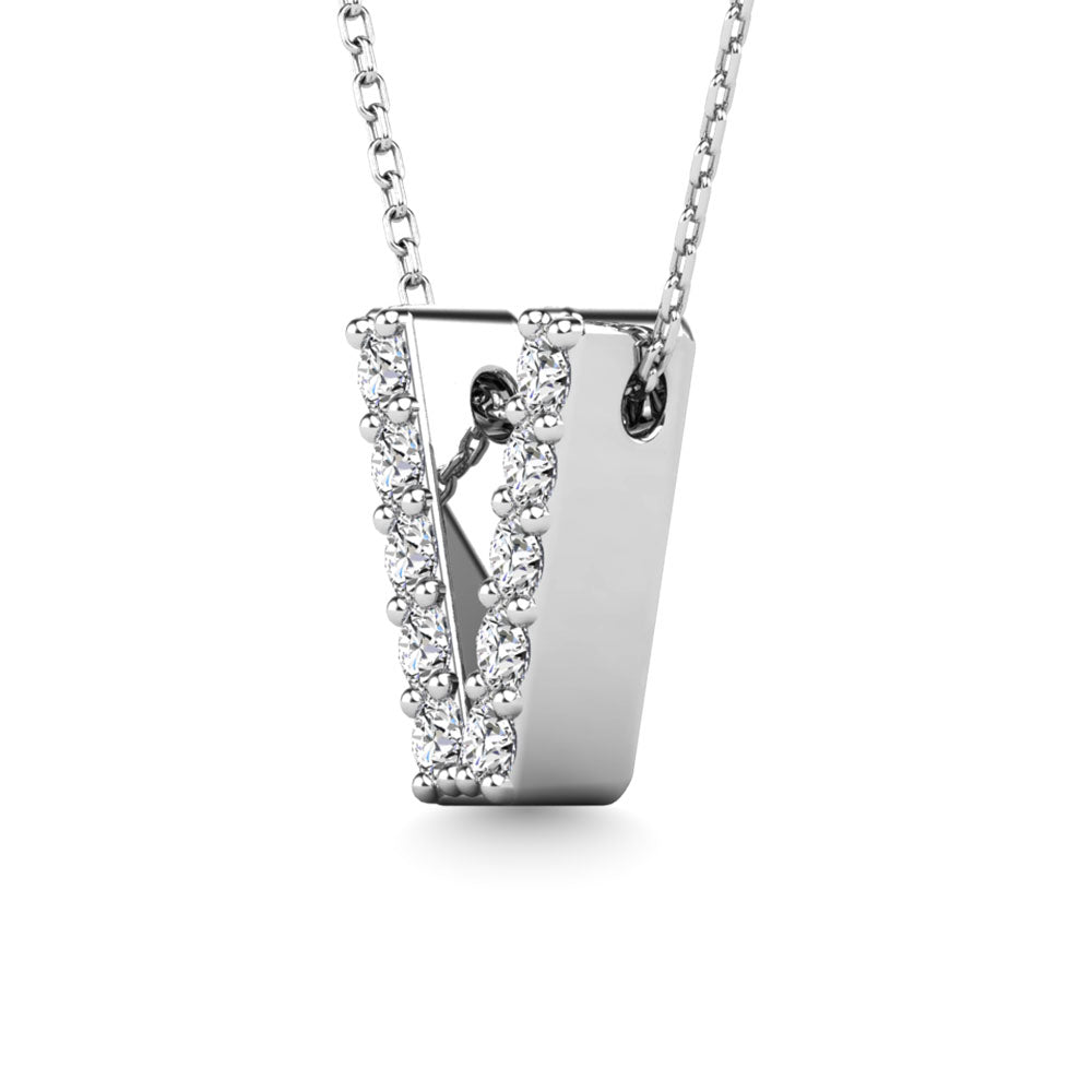 Diamond 1/10 Ct.Tw. Letter V Pendant in 14K White Gold