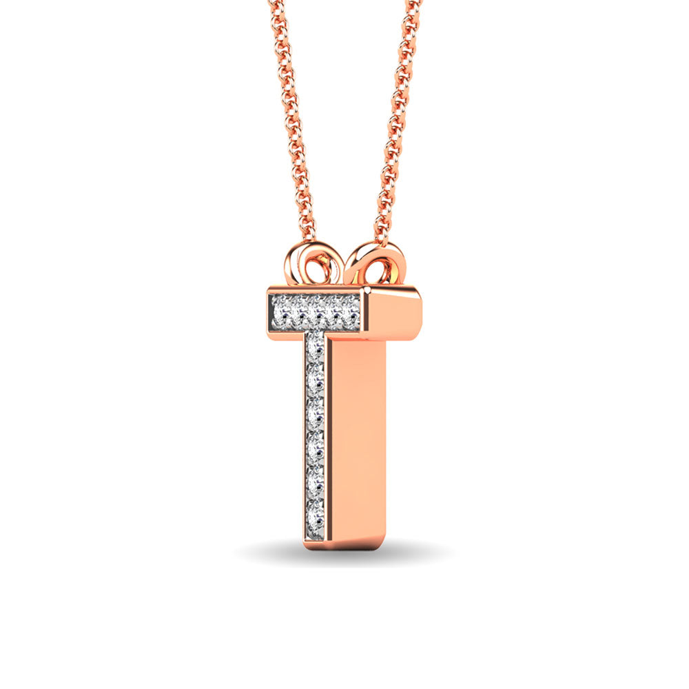 Diamond 1/20 Ct.Tw. Letter T Pendant in 10K Rose Gold