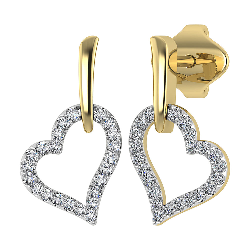 10K Yellow Gold 1/5 Ct.Tw. Diamond Heart Earrings