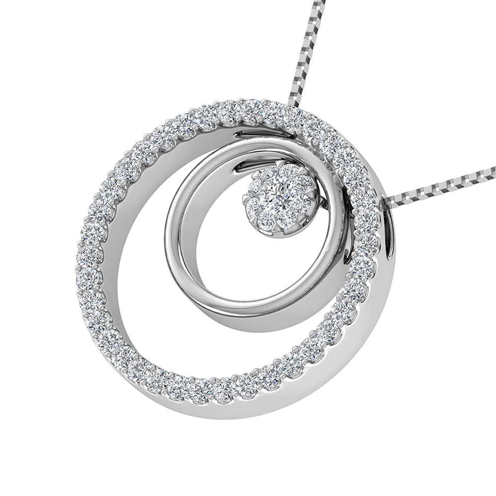 10K White Gold 1/2 Ct.Tw. Diamond Double Circle Pendant