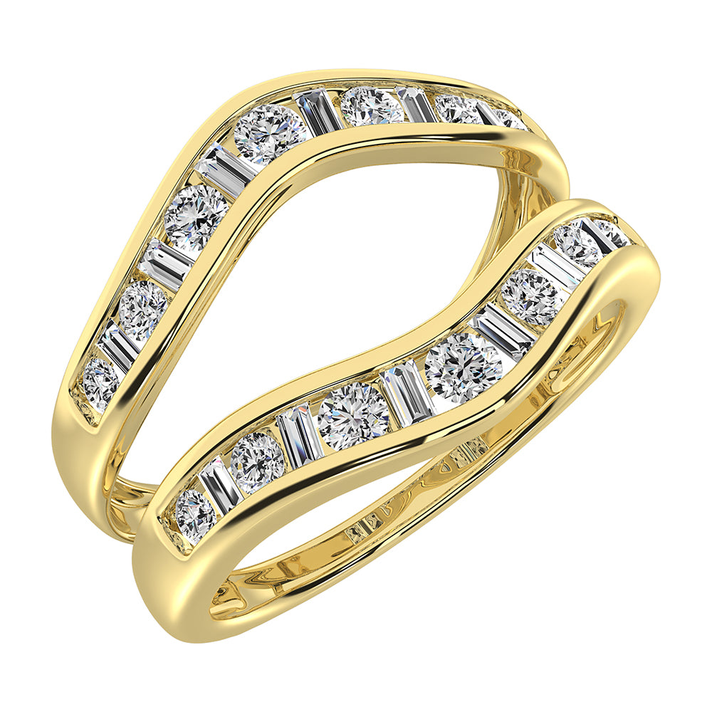 14K Yellow Gold 1/2 Ct.Tw. Diamond Round and Baguette Guard Ring