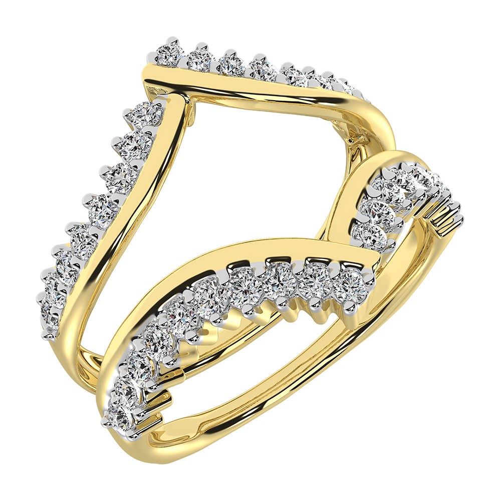 14K Yellow Gold 1/2 Ct.Tw. Diamond Chevron Guard Ring  With White Gold Touch