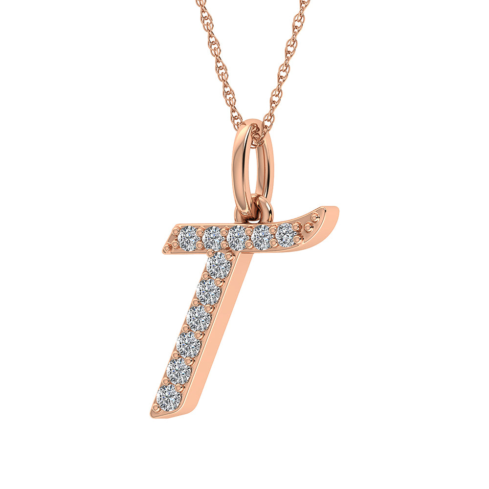 Diamond 1/8 Ct.Tw. Letter T Pendant in 10K Rose Gold