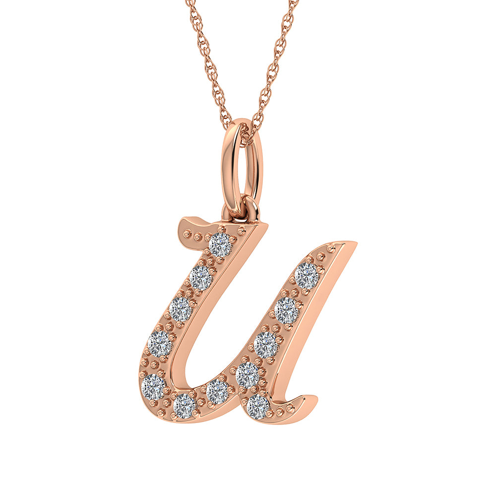 Diamond 1/8 Ct.Tw. Letter U Pendant in 10K Rose Gold