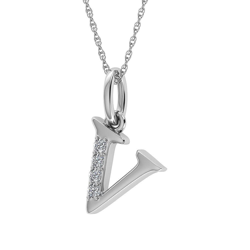 Diamond 1/20 Ct.Tw. Letter V Pendant in 10K White Gold