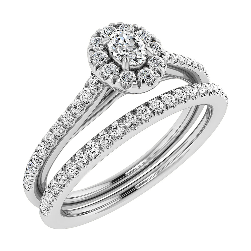 Oval and Round Diamond 3/8 Ct.Tw. Bridal Ring in 10K White Gold