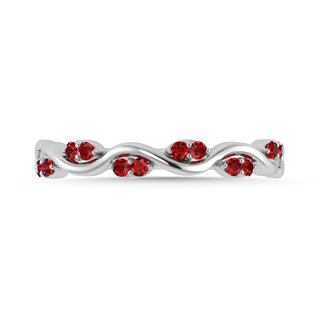 Diamond 1/6 Ct.Tw. And Ruby Wedding Band in 14K White Gold