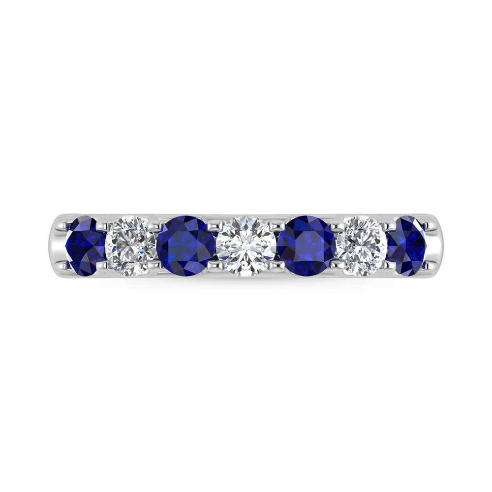 14K White Gold Machine Set Alternate Blue sapphire and Diamond 7/8 Ct.Tw. Band