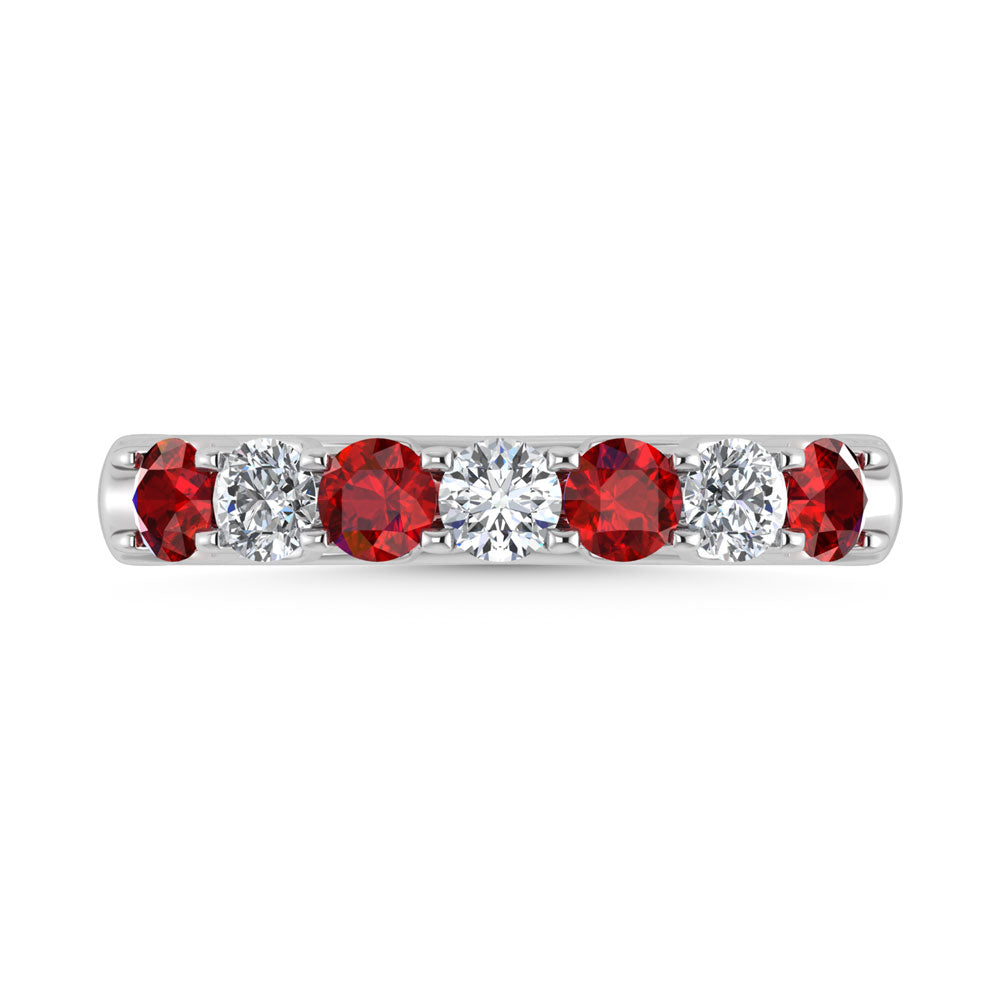 14K White Gold Machine Set Alternate Ruby and Diamond 7/8 Ct.Tw. Band