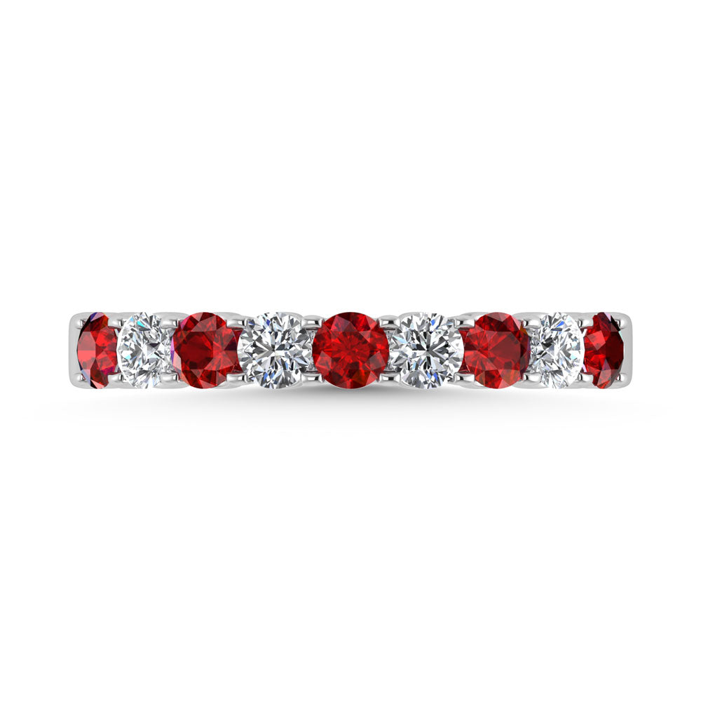 14K White Gold Machine Set Alternate Ruby and Diamond 7/8 Ct.Tw. Band