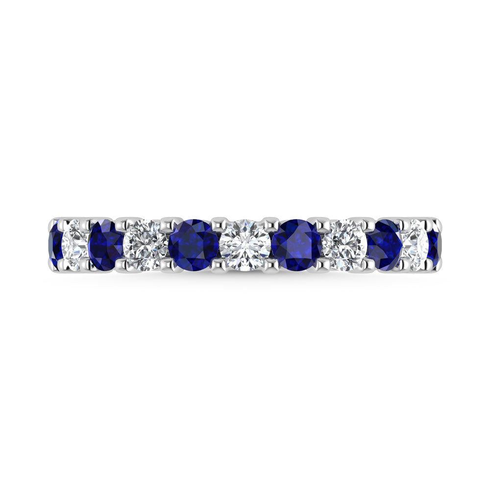 14K White Gold Machine Set Alternate Blue Sapphire and Diamond 5/8 Ct.Tw. Band