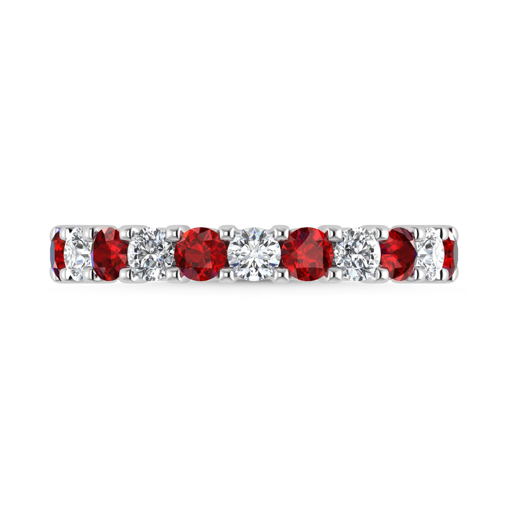 14K White Gold Machine Set Alternate Ruby and Diamond 5/8 Ct.Tw. Band