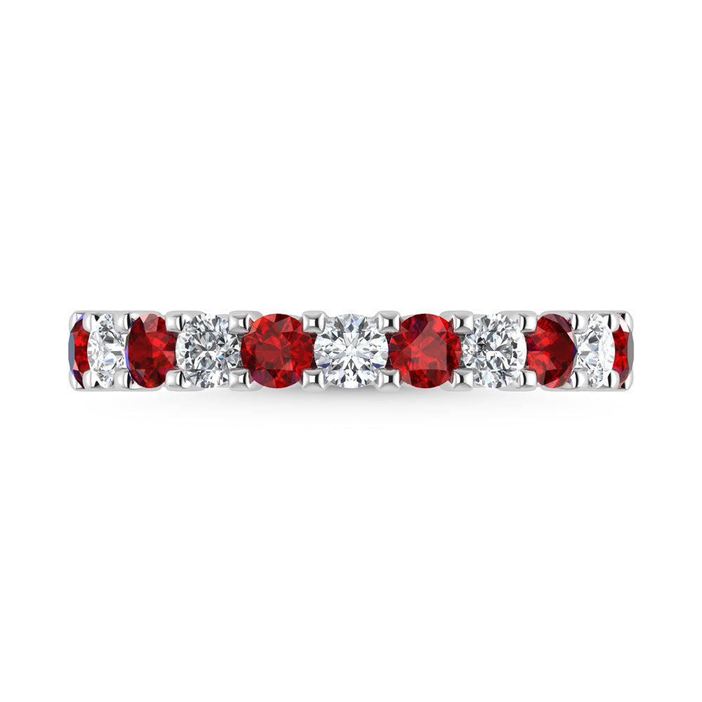 14K White Gold Machine Set Alternate Ruby and Diamond 7/8 Ct.Tw. Band