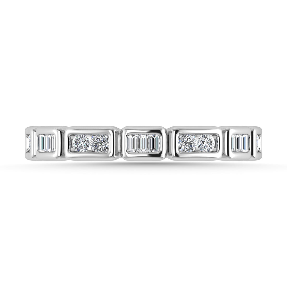 Diamond 1/5 Ct.Tw. Round and Straight Baguette Stack Band in 14K White Gold