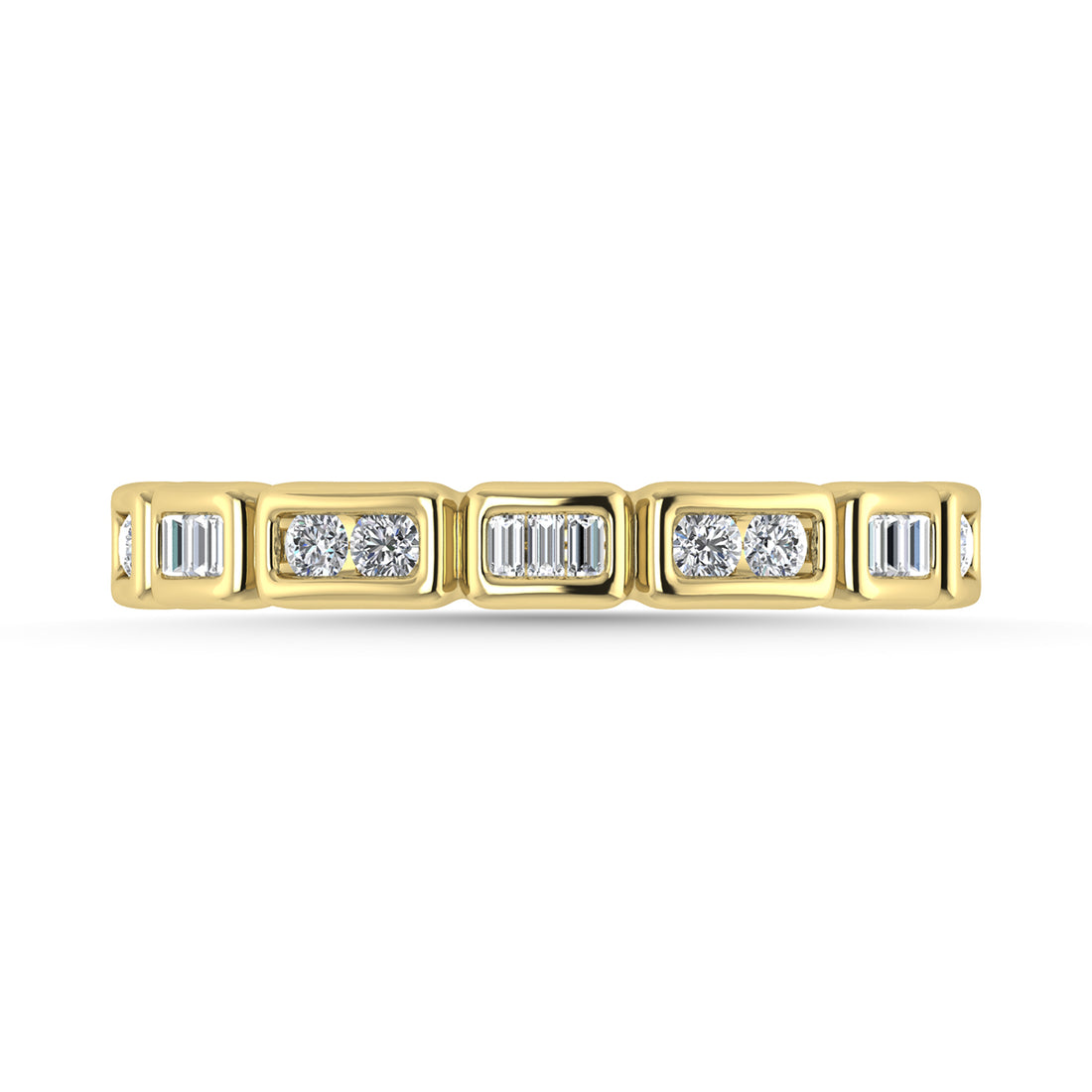 Diamond 1/5 Ct.Tw. Round and Straight Baguette Stack Band in 14K Yellow Gold