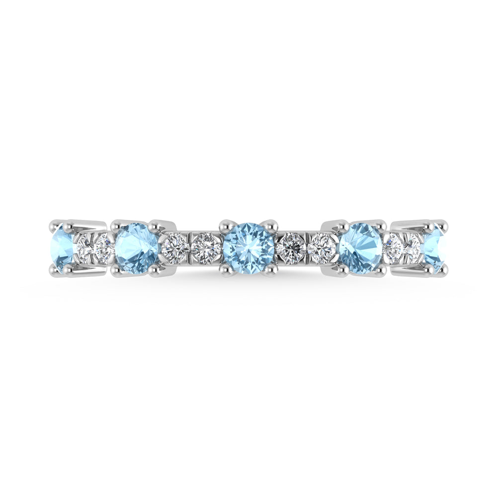 14K White Gold Diamond 3/8 Ct. Tw. Alternate Diamond and Aquamarine Stackable Band